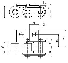 xích công nghiệp tai gá 1 bên má ngang 90 độ, xích tai gá